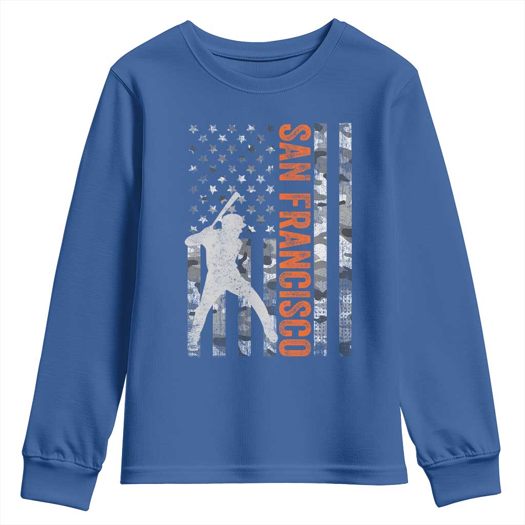 San Francisco Youth Sweatshirt SF Baseball Player American Flag USA Camo Patriotic TS10 Royal Blue Print Your Wear