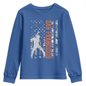 San Francisco Youth Sweatshirt SF Baseball Player American Flag USA Camo Patriotic TS10 Royal Blue Print Your Wear