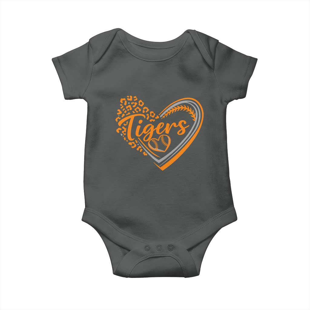 Vintage Tiger Baby Onesie Sports Fan Team Spirit Mascot Cute Leopard Heart TS10 Dark Heather Print Your Wear