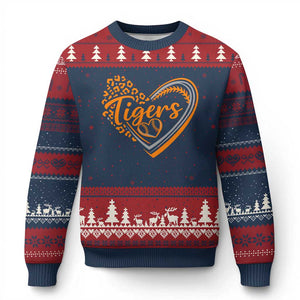 Vintage Tiger Ugly Christmas Sweater Sports Fan Team Spirit Mascot Cute Leopard Heart TS10 Navy Red Print Your Wear