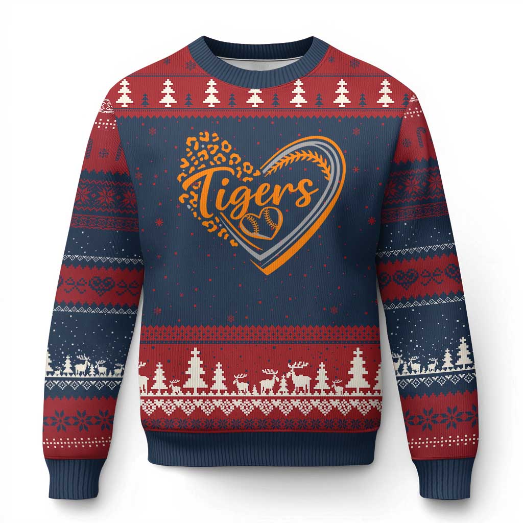 Vintage Tiger Ugly Christmas Sweater Sports Fan Team Spirit Mascot Cute Leopard Heart TS10 Navy Red Print Your Wear