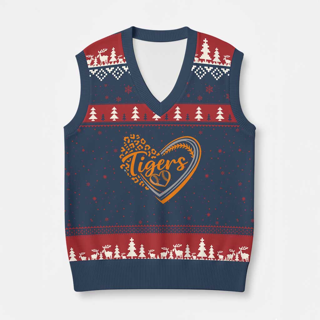 Vintage Tiger V-Neck Knit Sweater Vest Sports Fan Team Spirit Mascot Cute Leopard Heart TS10 Navy Red Print Your Wear