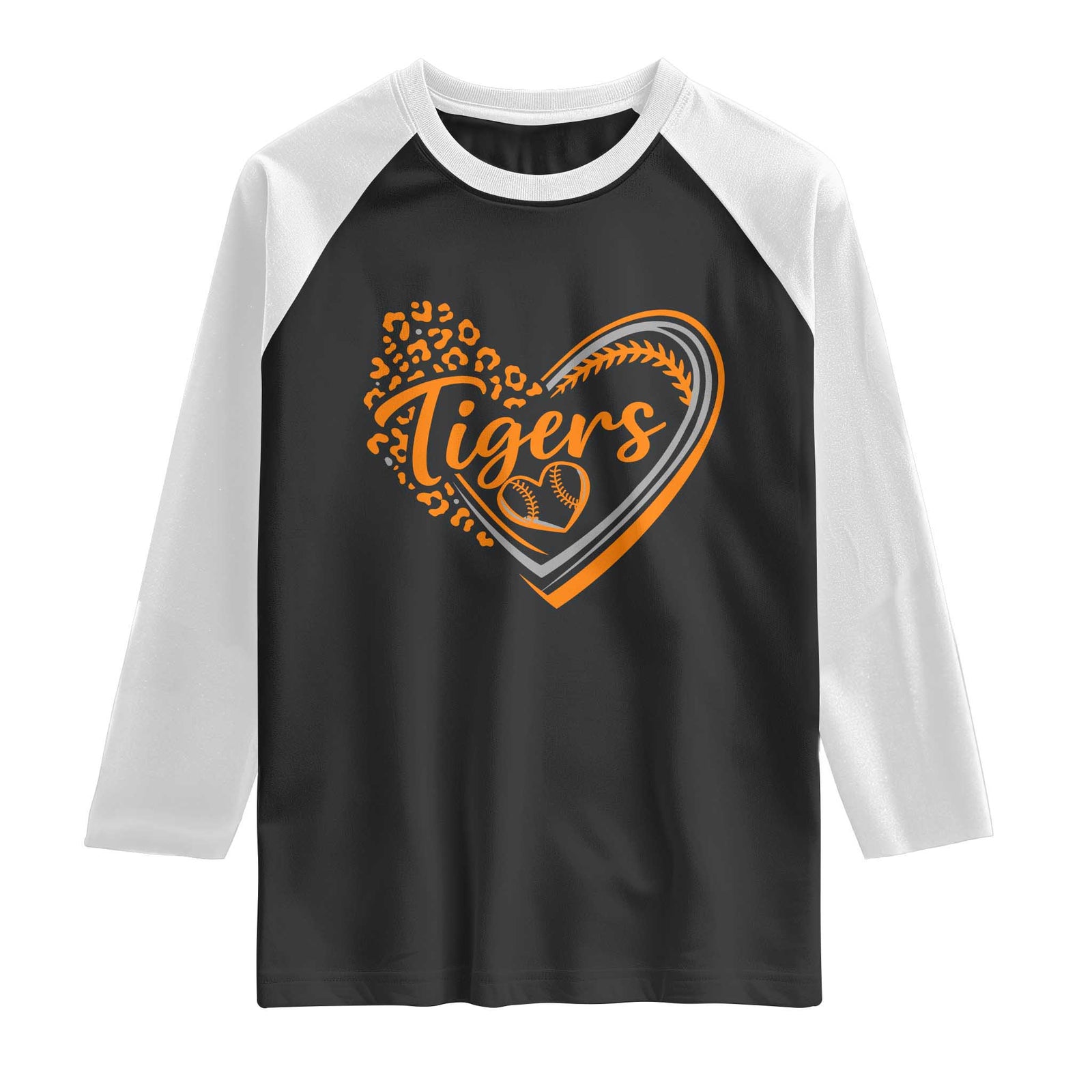 Vintage Tiger Raglan Shirt Sports Fan Team Spirit Mascot Cute Leopard Heart TS10 Black White Print Your Wear