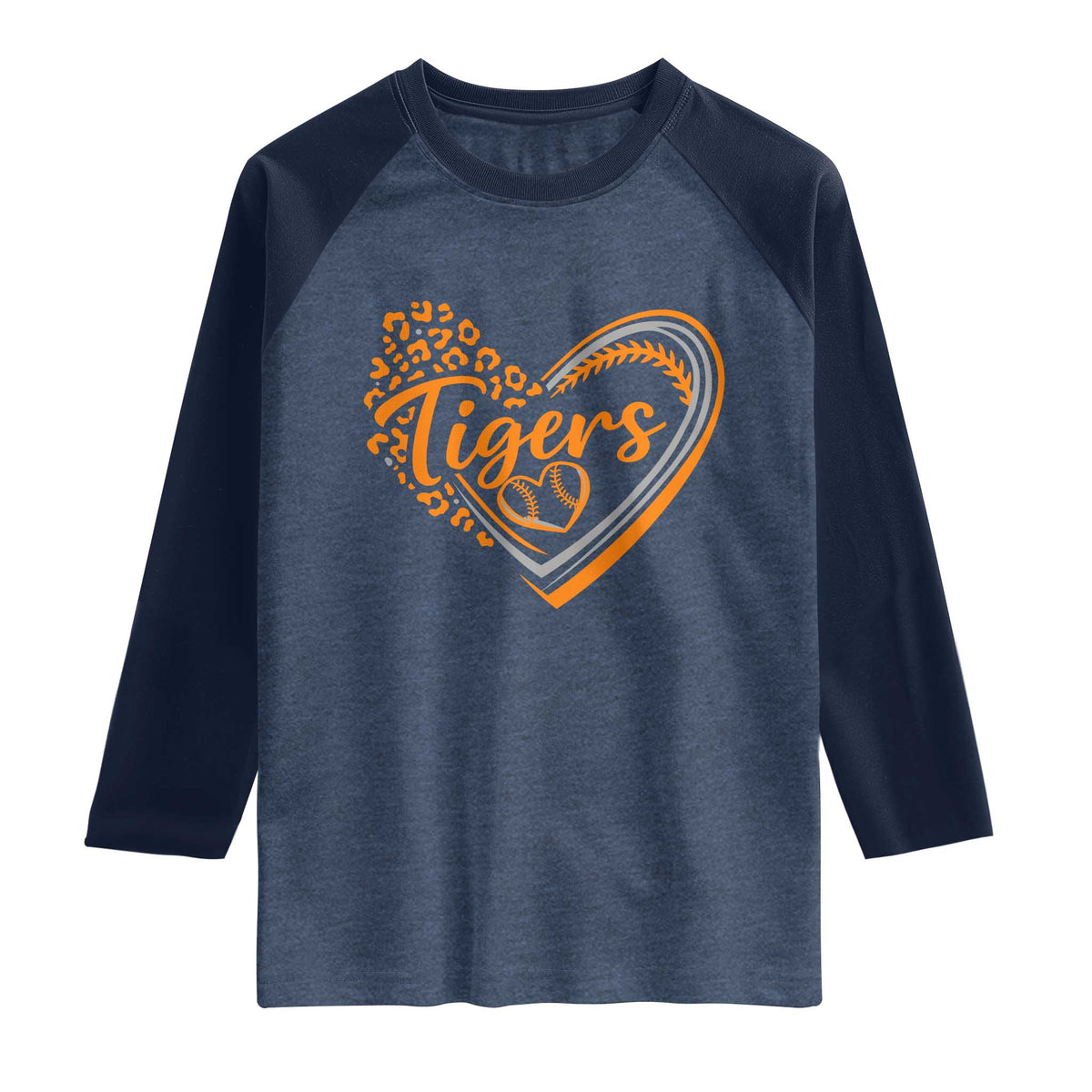 Vintage Tiger Raglan Shirt Sports Fan Team Spirit Mascot Cute Leopard Heart TS10 Heather Denim Navy Print Your Wear