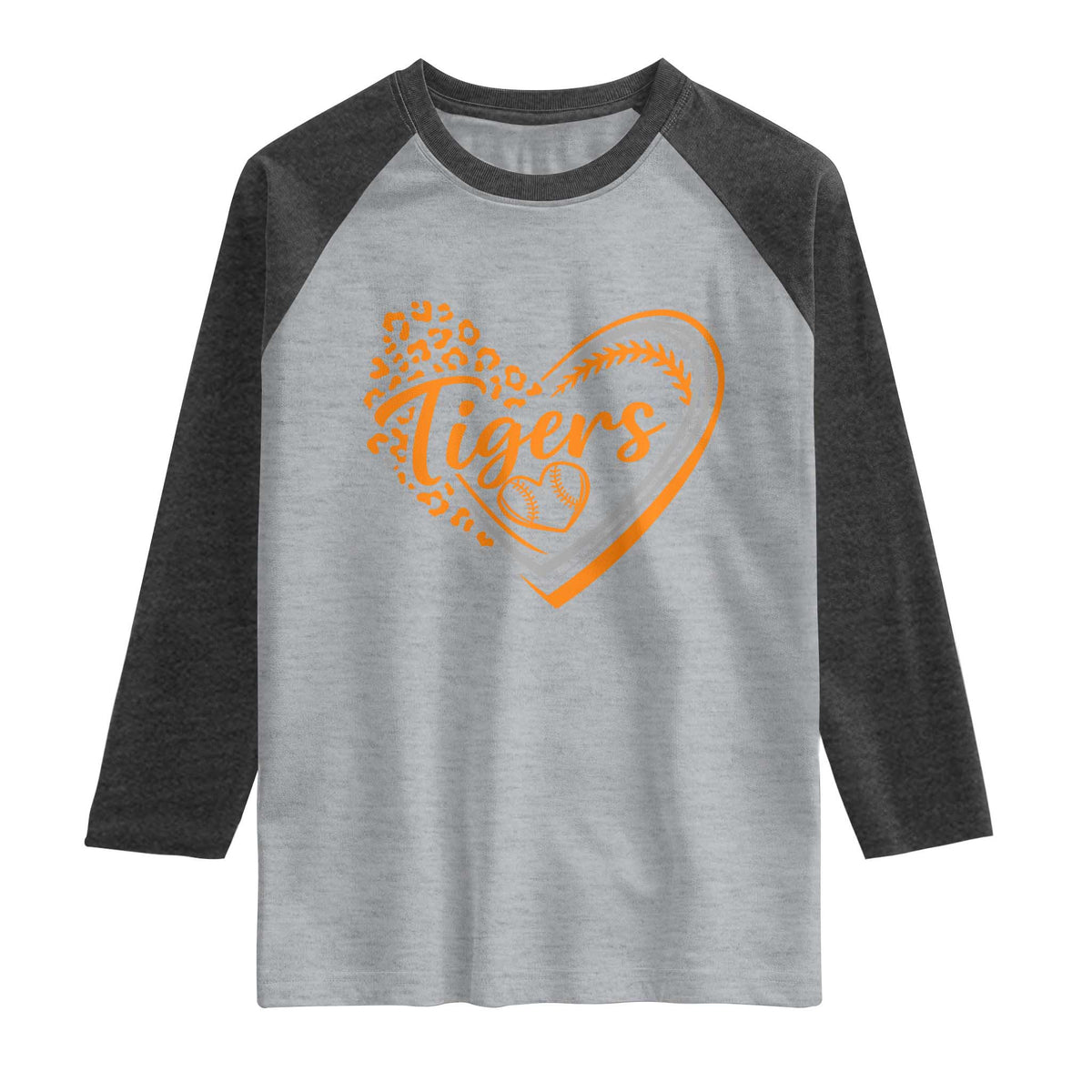 Vintage Tiger Raglan Shirt Sports Fan Team Spirit Mascot Cute Leopard Heart TS10 Heather Gray Heather Charcoal Print Your Wear