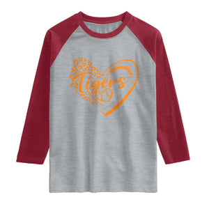 Vintage Tiger Raglan Shirt Sports Fan Team Spirit Mascot Cute Leopard Heart TS10 Heather Gray Heather Red Print Your Wear