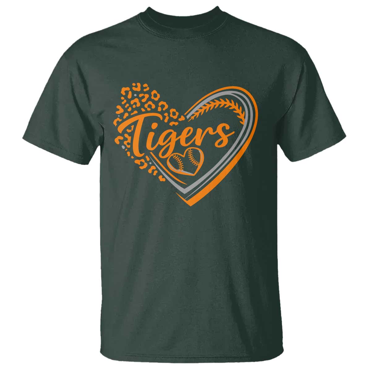 Vintage Tiger T Shirt Sports Fan Team Spirit Mascot Cute Leopard Heart TS10 Dark Forest Green Print Your Wear