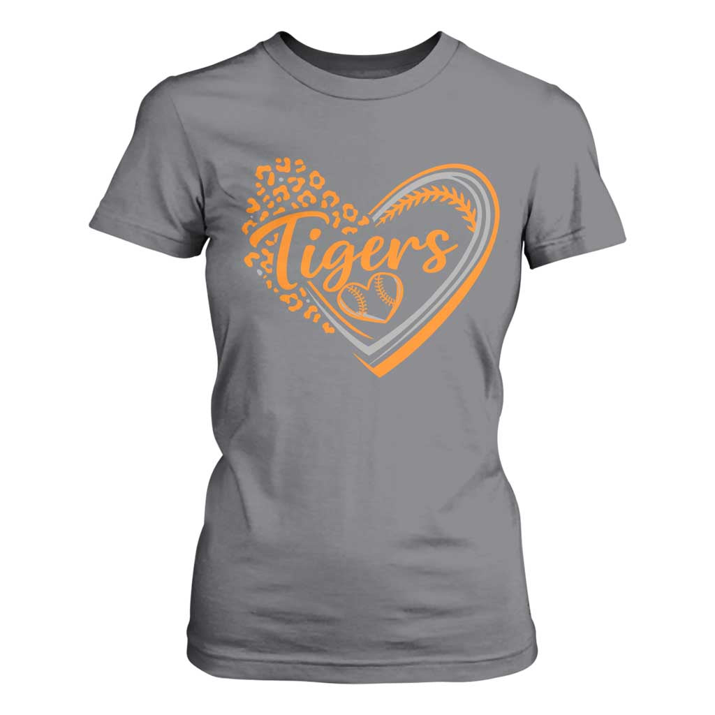 Vintage Tiger T Shirt For Women Sports Fan Team Spirit Mascot Cute Leopard Heart TS10 Charcoal Print Your Wear