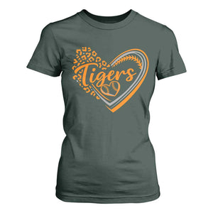 Vintage Tiger T Shirt For Women Sports Fan Team Spirit Mascot Cute Leopard Heart TS10 Dark Forest Green Print Your Wear