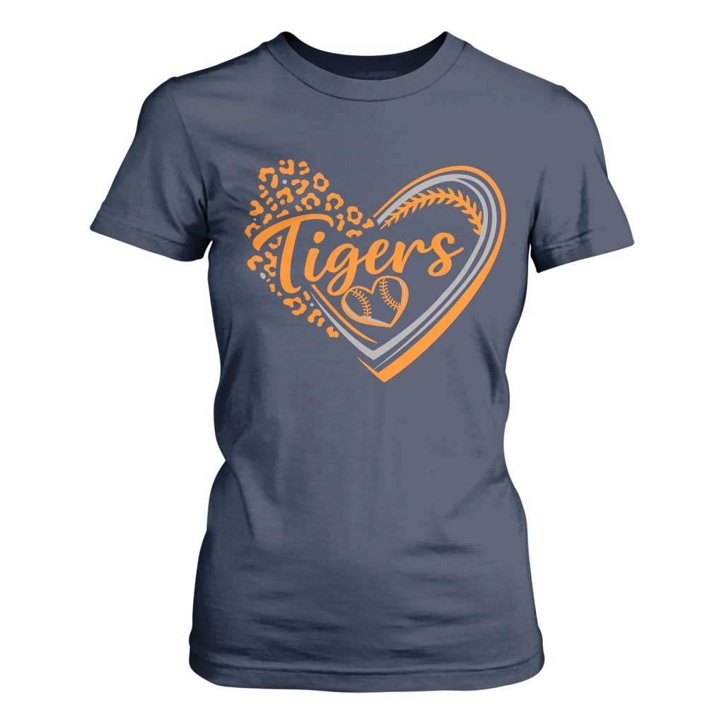 Vintage Tiger T Shirt For Women Sports Fan Team Spirit Mascot Cute Leopard Heart TS10 Navy Print Your Wear
