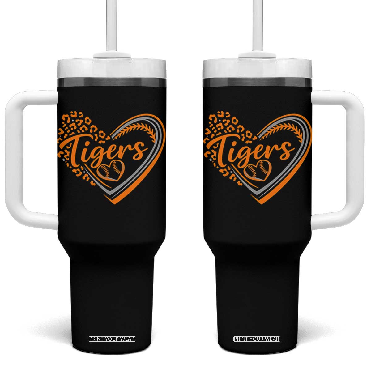 Vintage Tiger Tumbler With Handle Sports Fan Team Spirit Mascot Cute Leopard Heart TS10 One Size: 40 oz Black Print Your Wear