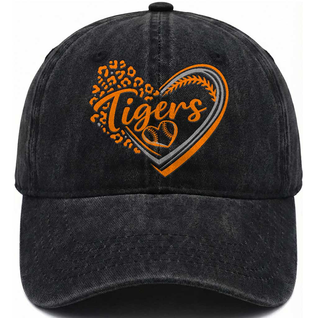 Vintage Tiger Washed Cotton Baseball Cap Sports Fan Team Spirit Mascot Cute Leopard Heart TS10 Print Your Wear