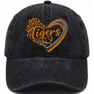 Vintage Tiger Washed Cotton Baseball Cap Sports Fan Team Spirit Mascot Cute Leopard Heart TS10 Print Your Wear