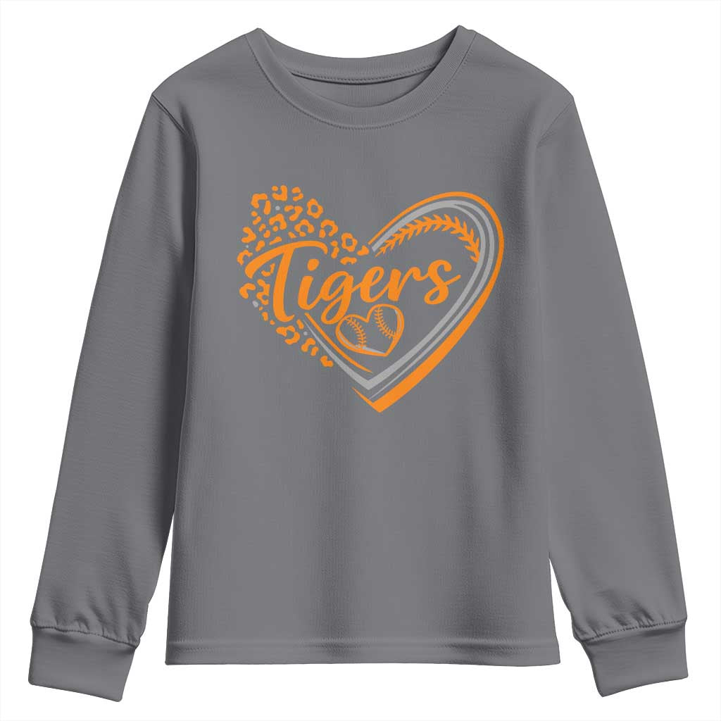 Vintage Tiger Youth Sweatshirt Sports Fan Team Spirit Mascot Cute Leopard Heart TS10 Charcoal Print Your Wear