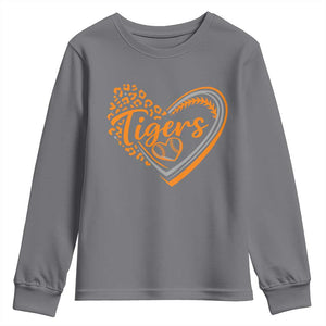 Vintage Tiger Youth Sweatshirt Sports Fan Team Spirit Mascot Cute Leopard Heart TS10 Charcoal Print Your Wear