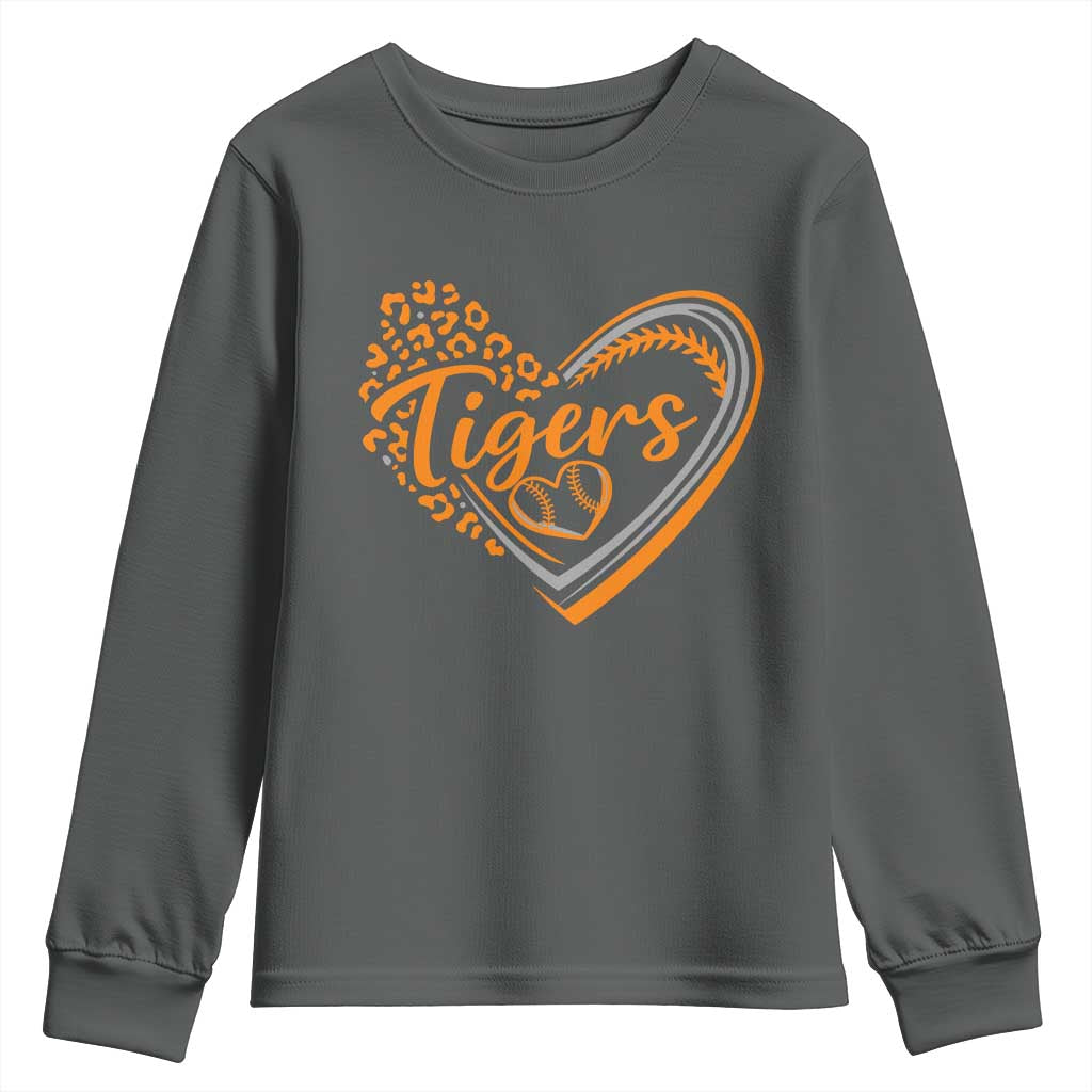 Vintage Tiger Youth Sweatshirt Sports Fan Team Spirit Mascot Cute Leopard Heart TS10 Dark Heather Print Your Wear