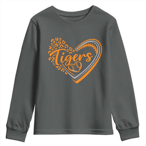 Vintage Tiger Youth Sweatshirt Sports Fan Team Spirit Mascot Cute Leopard Heart TS10 Dark Heather Print Your Wear