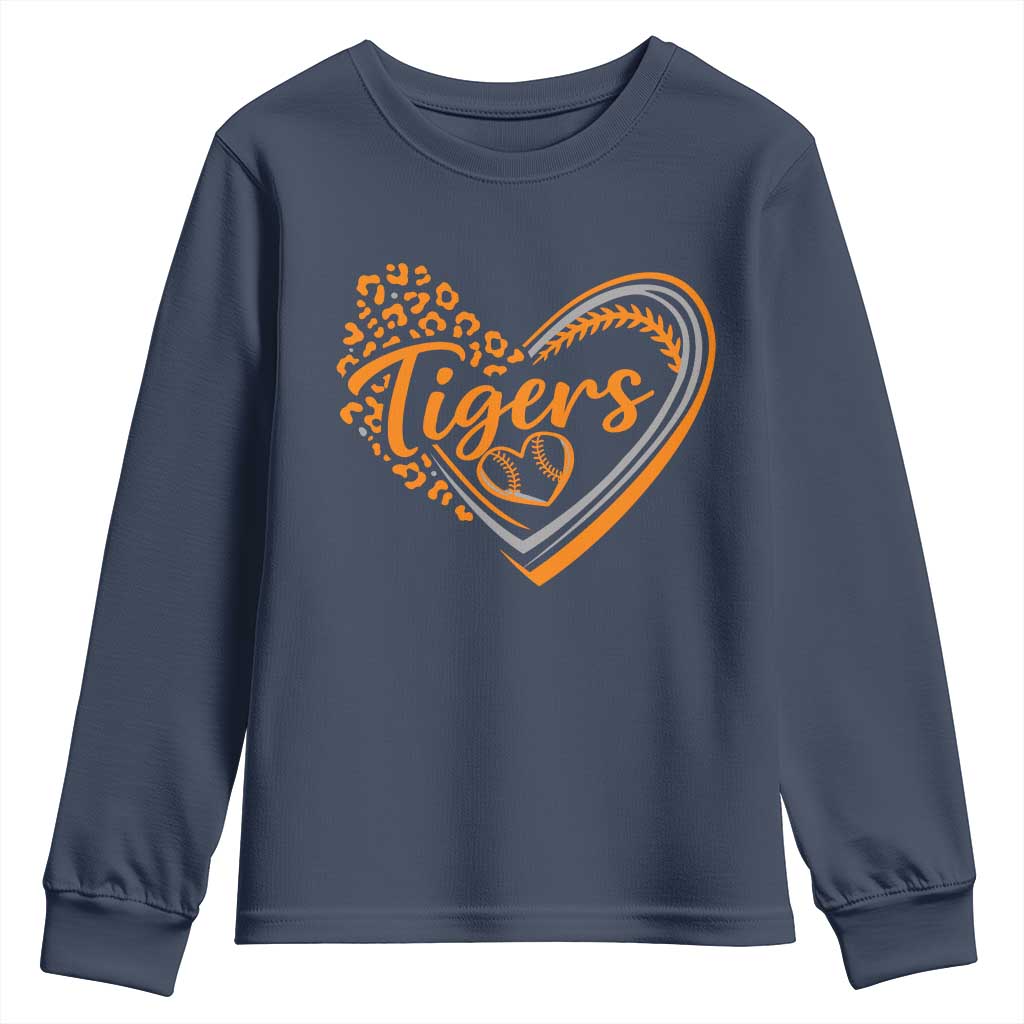 Vintage Tiger Youth Sweatshirt Sports Fan Team Spirit Mascot Cute Leopard Heart TS10 Navy Print Your Wear