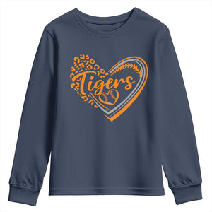 Vintage Tiger Youth Sweatshirt Sports Fan Team Spirit Mascot Cute Leopard Heart TS10 Navy Print Your Wear