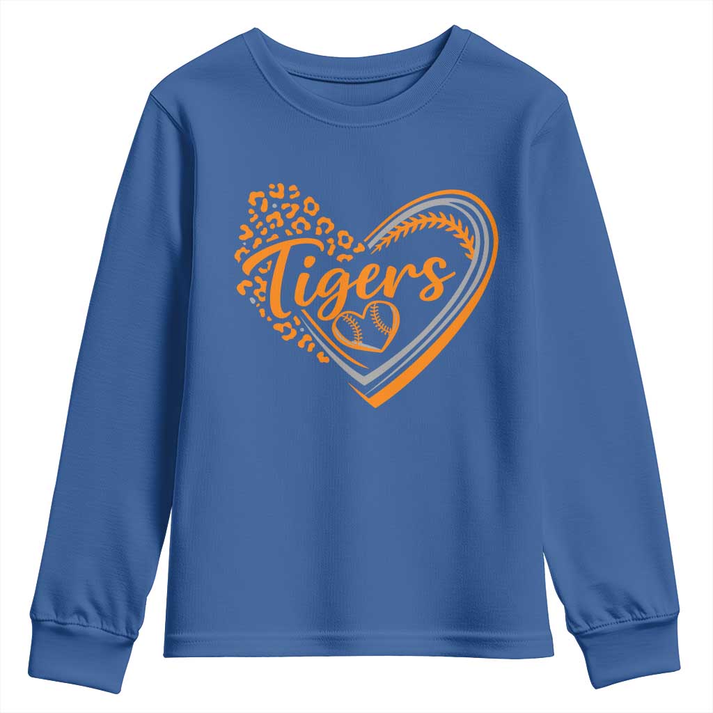 Vintage Tiger Youth Sweatshirt Sports Fan Team Spirit Mascot Cute Leopard Heart TS10 Royal Blue Print Your Wear