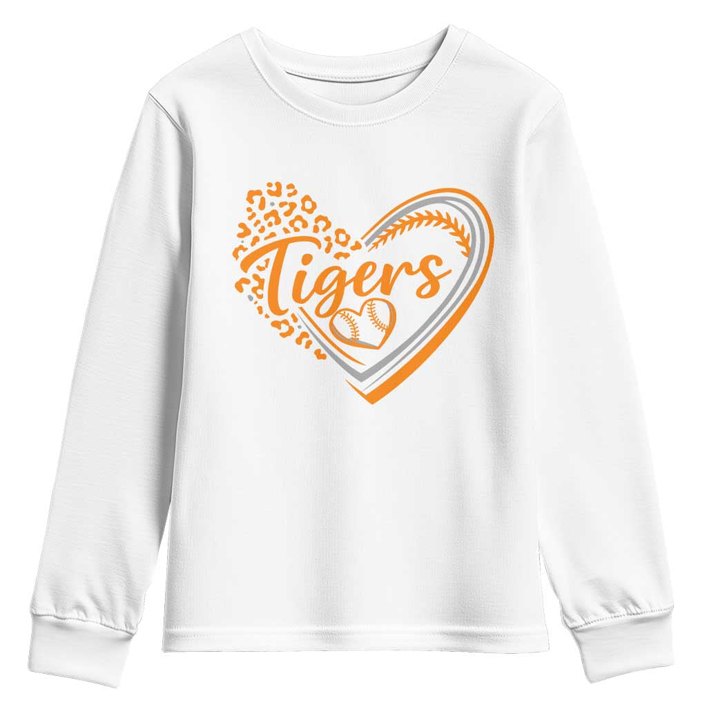 Vintage Tiger Youth Sweatshirt Sports Fan Team Spirit Mascot Cute Leopard Heart TS10 White Print Your Wear