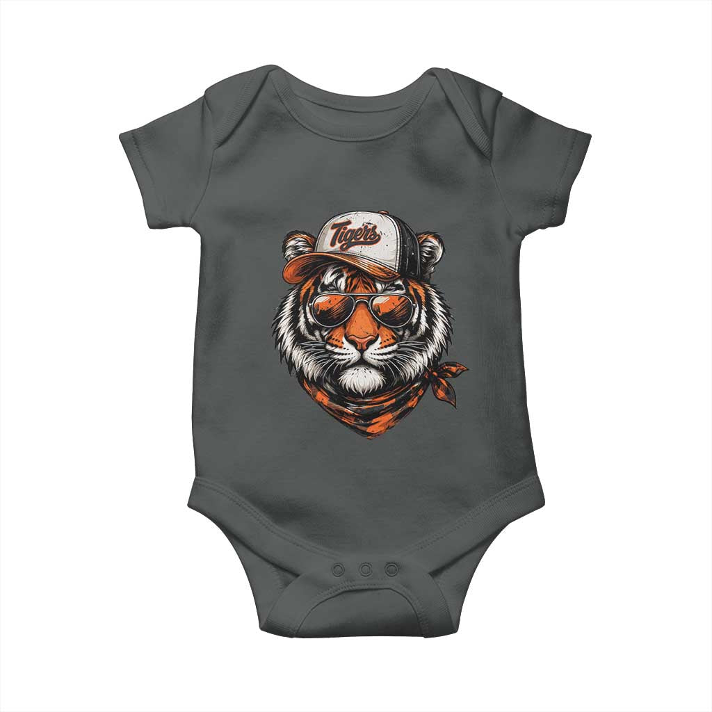 Tiger Mascot Baby Onesie Vintage Sports Name TS10 Dark Heather Print Your Wear