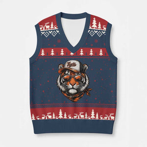 Tiger Mascot V-Neck Knit Sweater Vest Vintage Sports Name TS10 Navy Red Print Your Wear