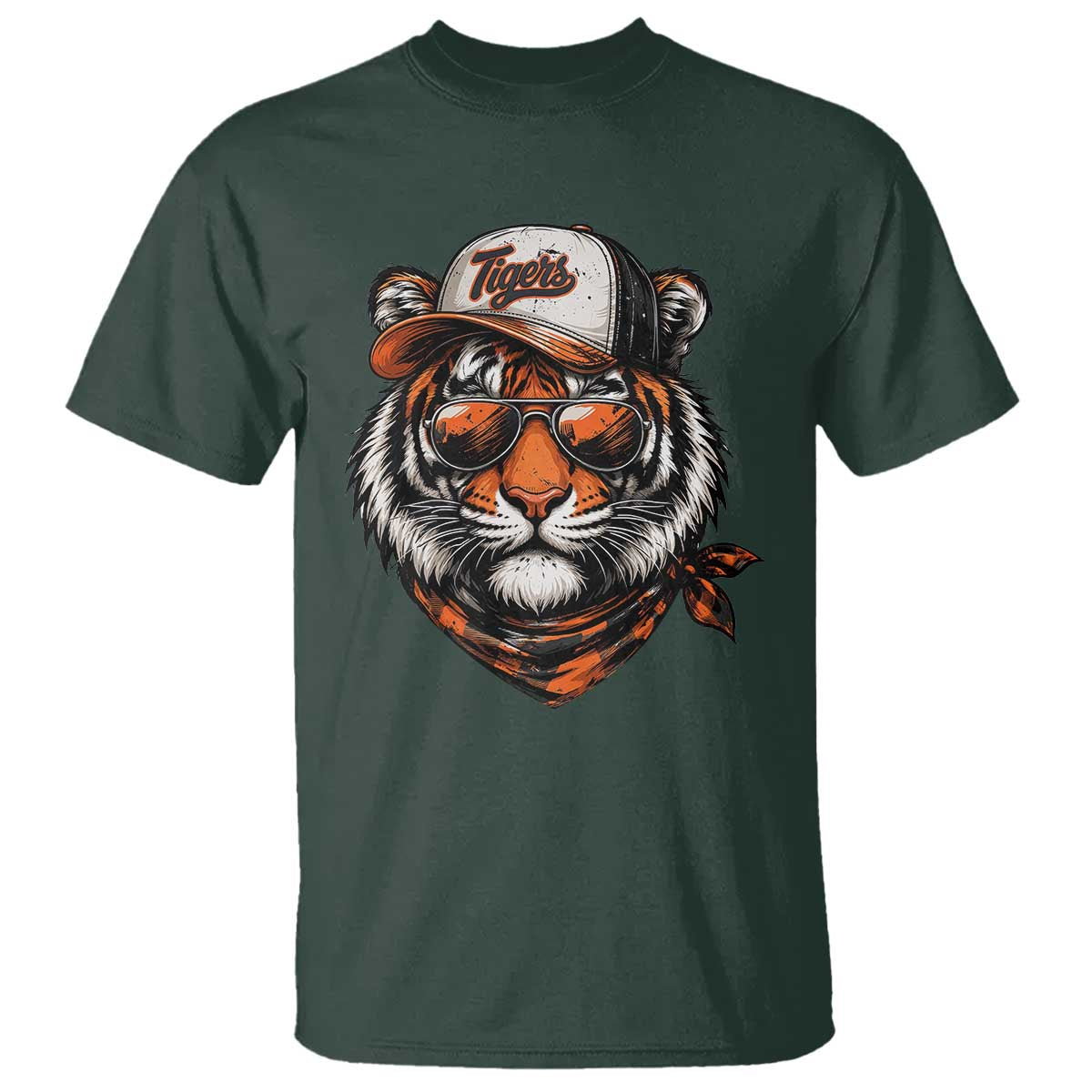 Tiger Mascot T Shirt Vintage Sports Name TS10 Dark Forest Green Print Your Wear