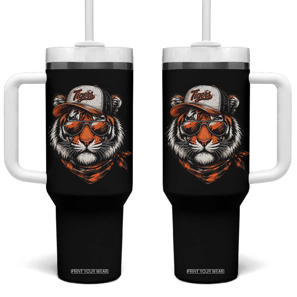 Tiger Mascot Tumbler With Handle Vintage Sports Name TS10 One Size: 40 oz Black Print Your Wear