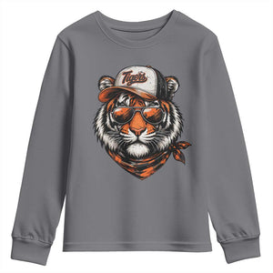 Tiger Mascot Youth Sweatshirt Vintage Sports Name TS10 Charcoal Print Your Wear
