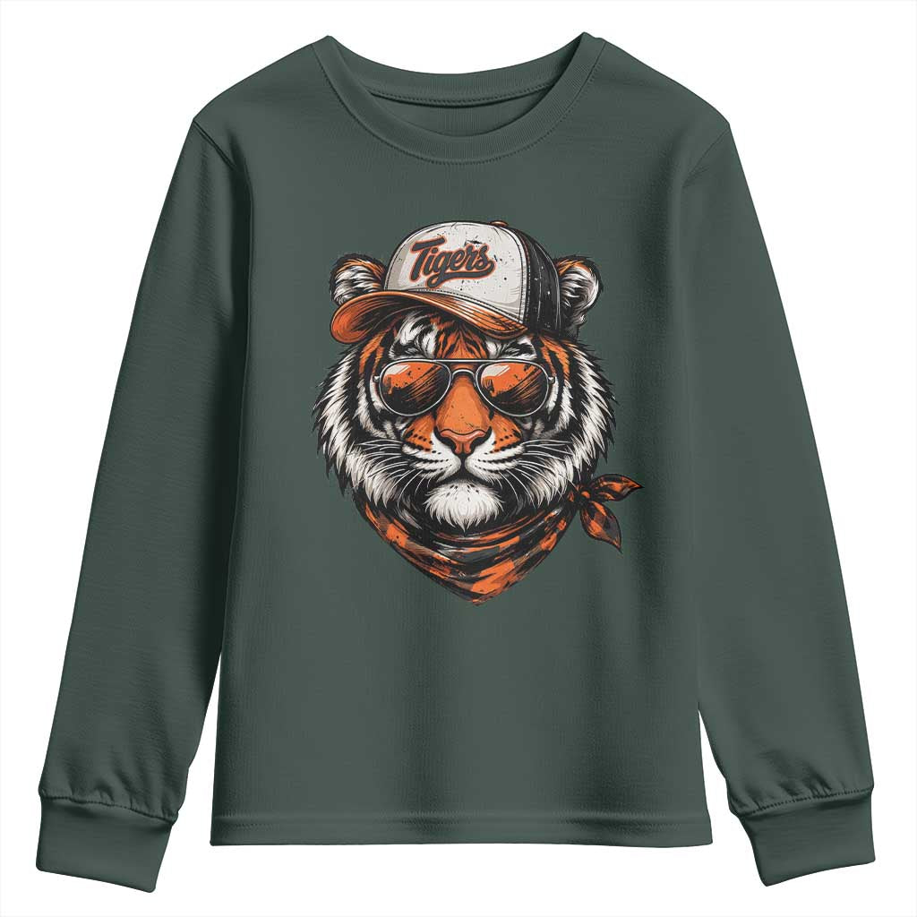 Tiger Mascot Youth Sweatshirt Vintage Sports Name TS10 Dark Forest Green Print Your Wear