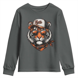 Tiger Mascot Youth Sweatshirt Vintage Sports Name TS10 Dark Heather Print Your Wear