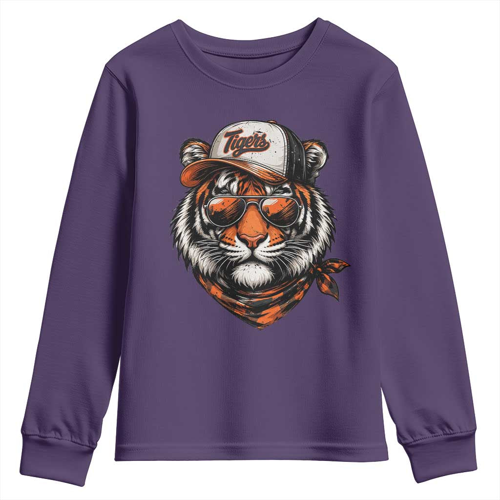 Tiger Mascot Youth Sweatshirt Vintage Sports Name TS10 Purple Print Your Wear