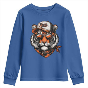 Tiger Mascot Youth Sweatshirt Vintage Sports Name TS10 Royal Blue Print Your Wear