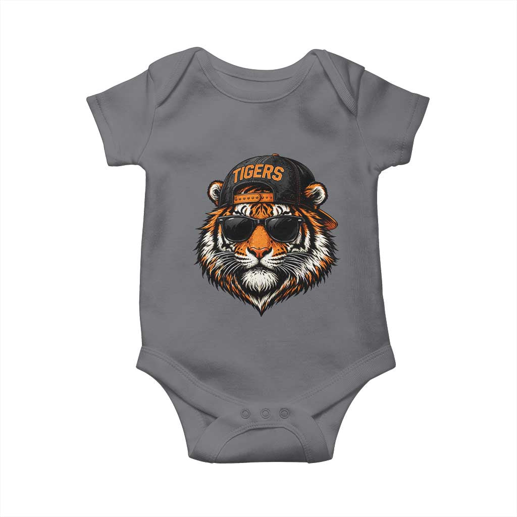 Tiger Mascot Baby Onesie Vintage Sports Name Baseball Cap Sunglasses TS10 Charcoal Print Your Wear