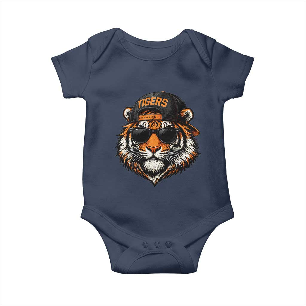 Tiger Mascot Baby Onesie Vintage Sports Name Baseball Cap Sunglasses TS10 Navy Print Your Wear