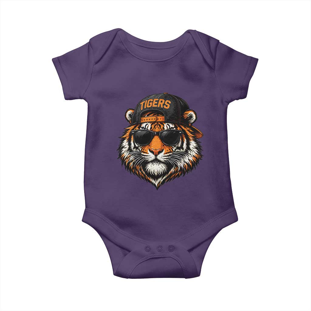 Tiger Mascot Baby Onesie Vintage Sports Name Baseball Cap Sunglasses TS10 Purple Print Your Wear
