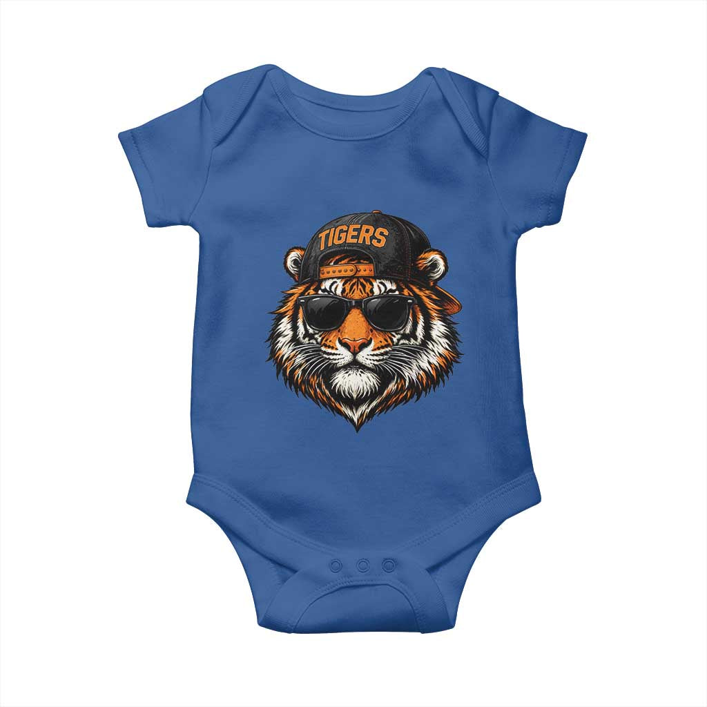 Tiger Mascot Baby Onesie Vintage Sports Name Baseball Cap Sunglasses TS10 Royal Blue Print Your Wear