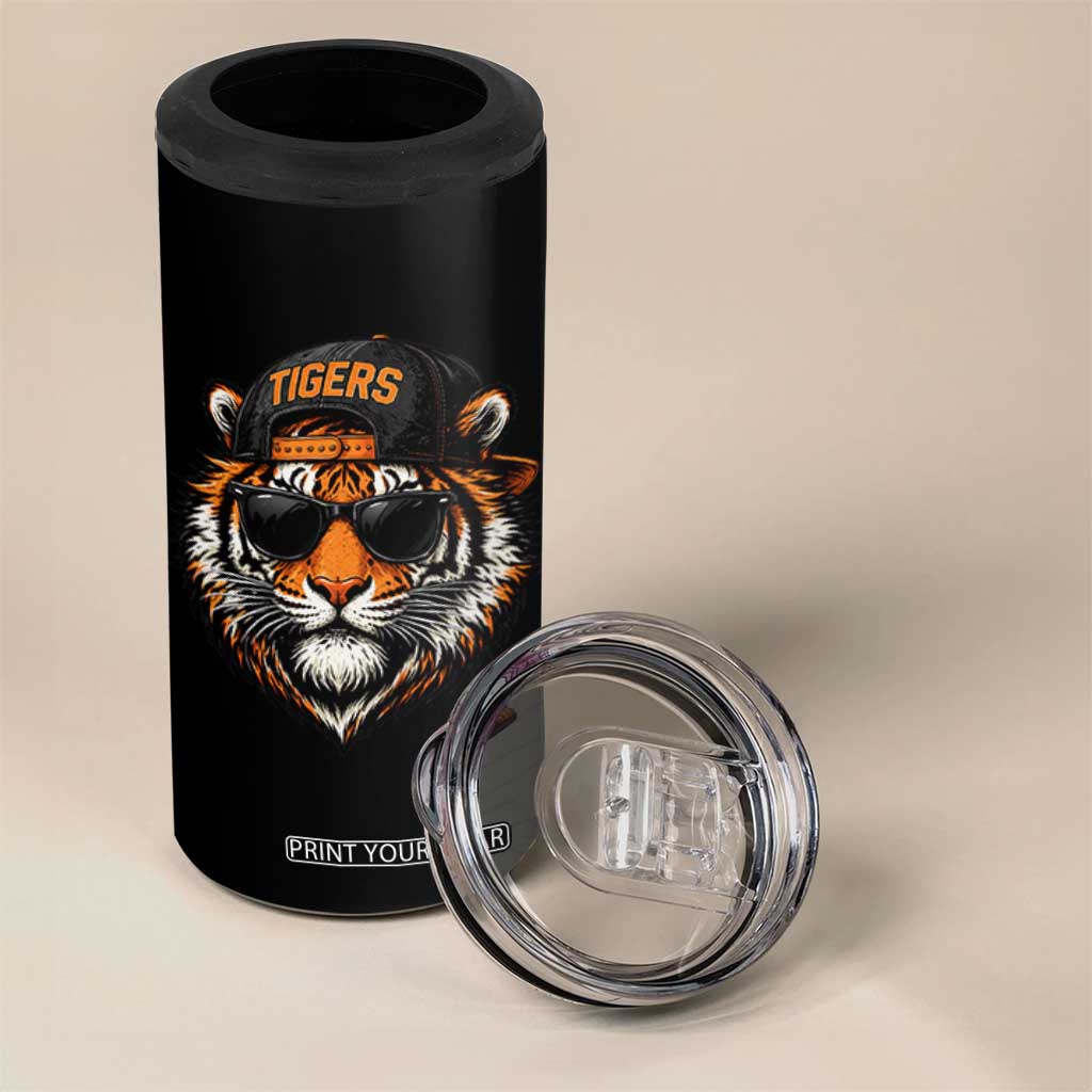 Tiger Mascot 4 in 1 Can Cooler Tumbler Vintage Sports Name Baseball Cap Sunglasses TS10 Print Your Wear