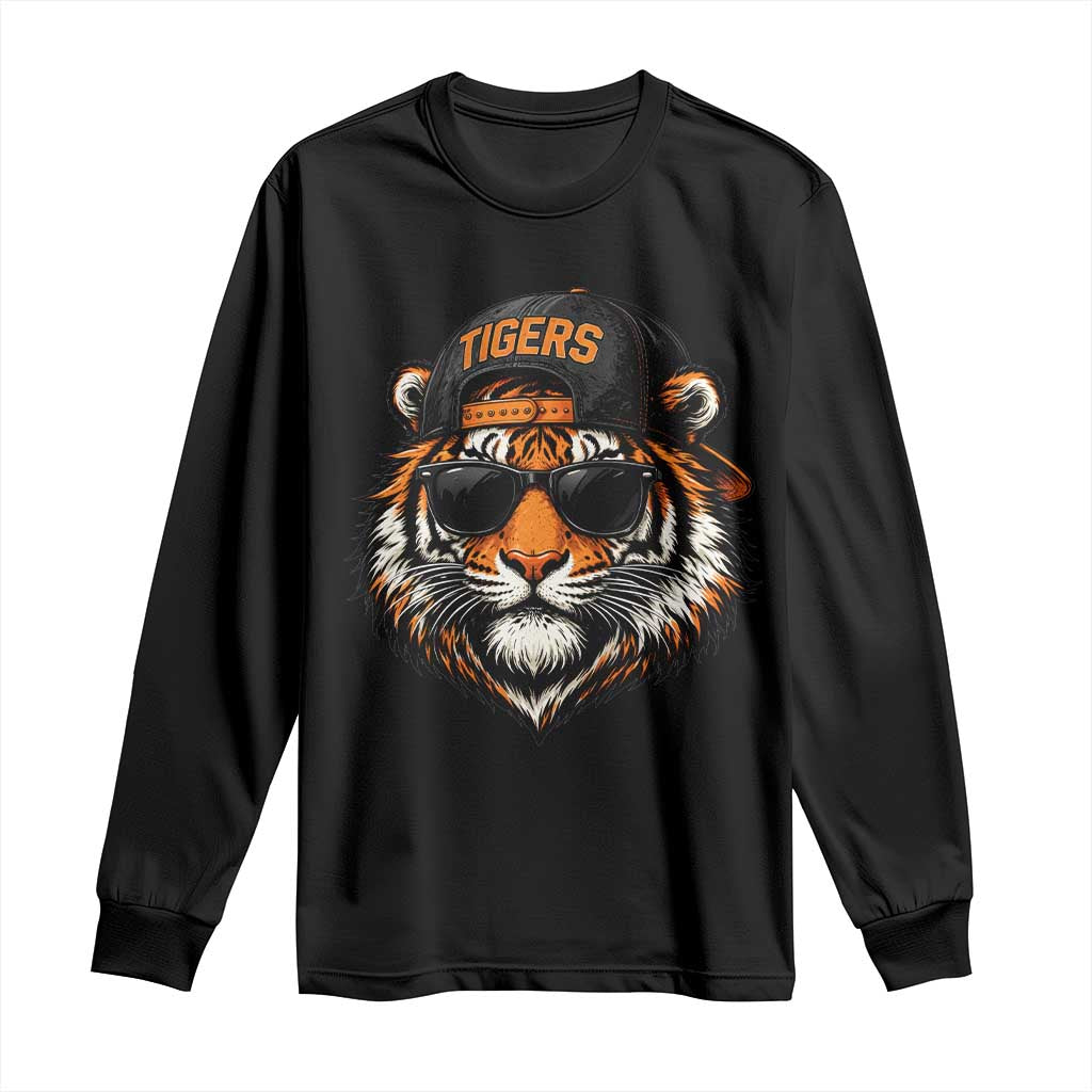 Tiger Mascot Long Sleeve Shirt Vintage Sports Name Baseball Cap Sunglasses TS10 Black Print Your Wear