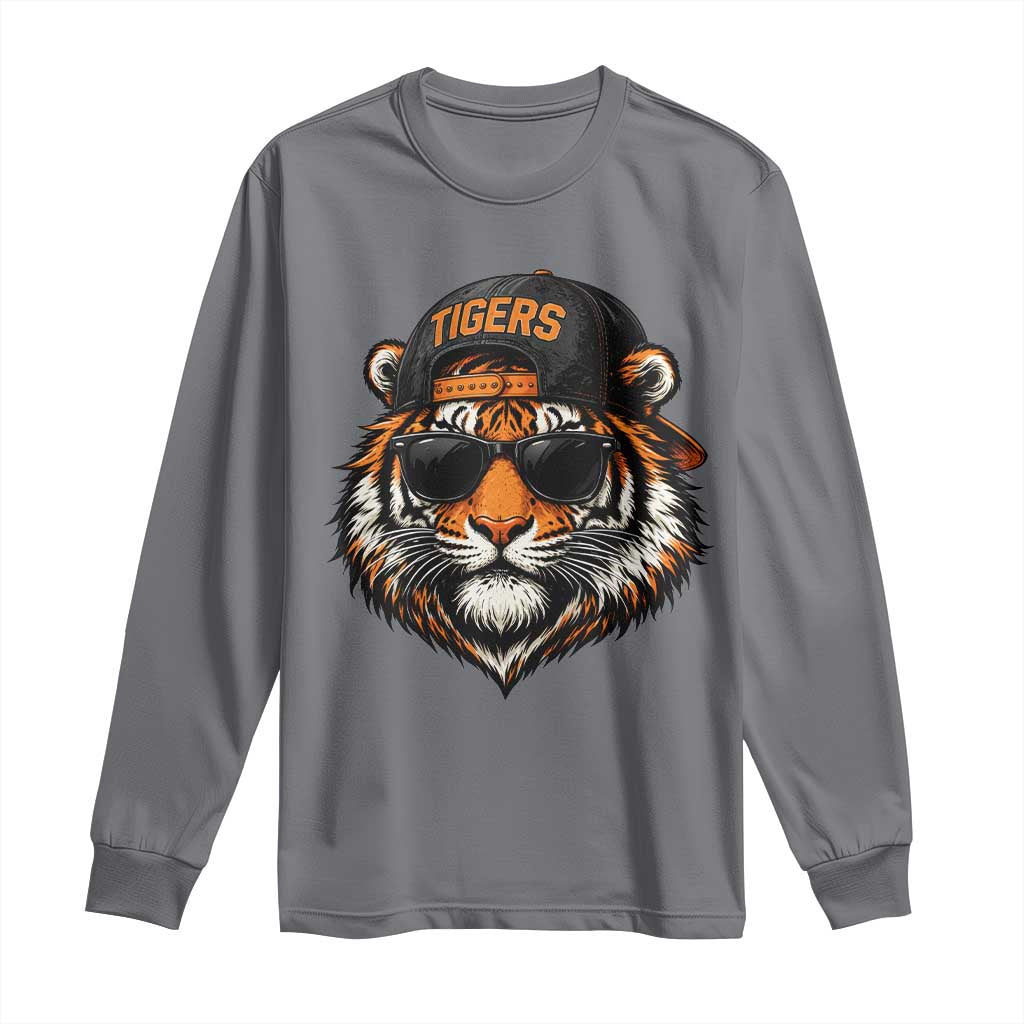 Tiger Mascot Long Sleeve Shirt Vintage Sports Name Baseball Cap Sunglasses TS10 Charcoal Print Your Wear