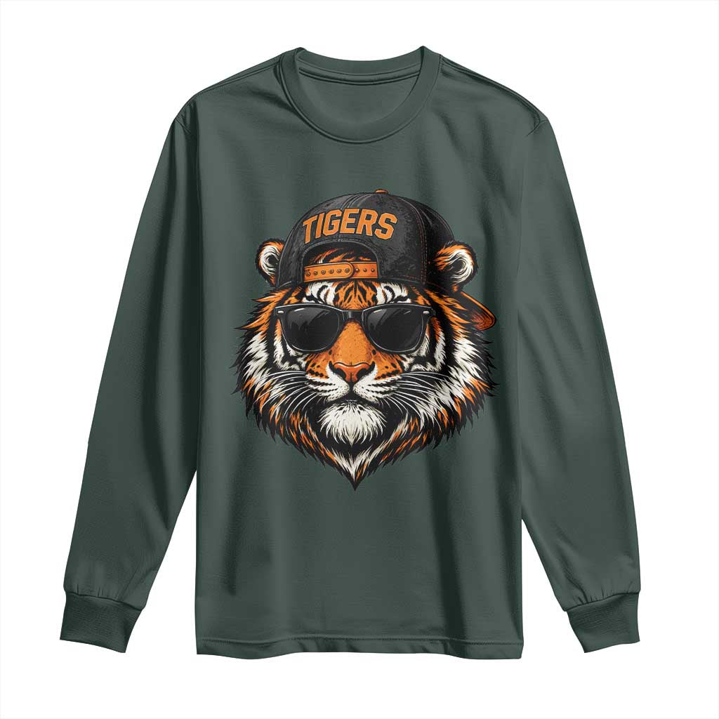 Tiger Mascot Long Sleeve Shirt Vintage Sports Name Baseball Cap Sunglasses TS10 Dark Forest Green Print Your Wear