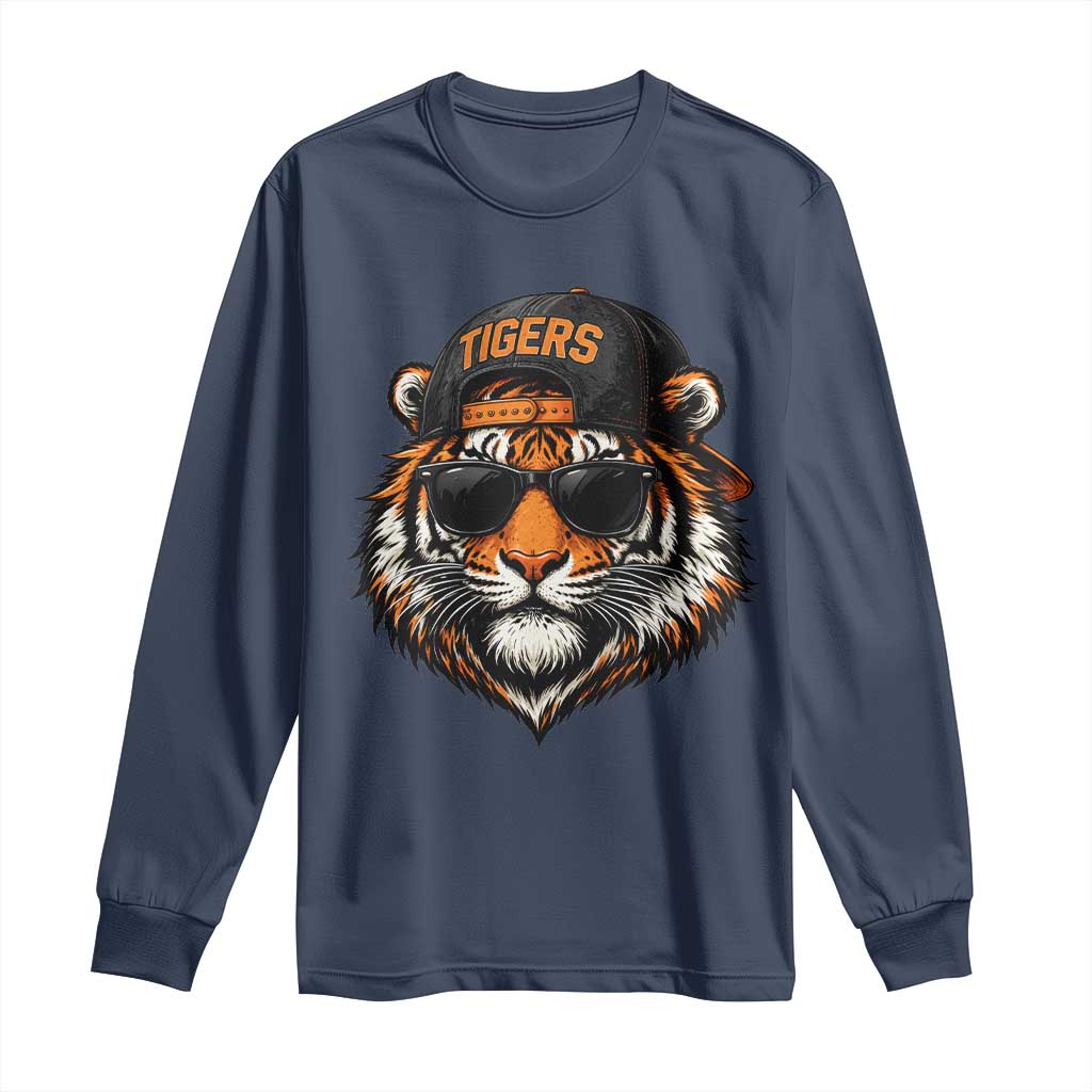 Tiger Mascot Long Sleeve Shirt Vintage Sports Name Baseball Cap Sunglasses TS10 Navy Print Your Wear