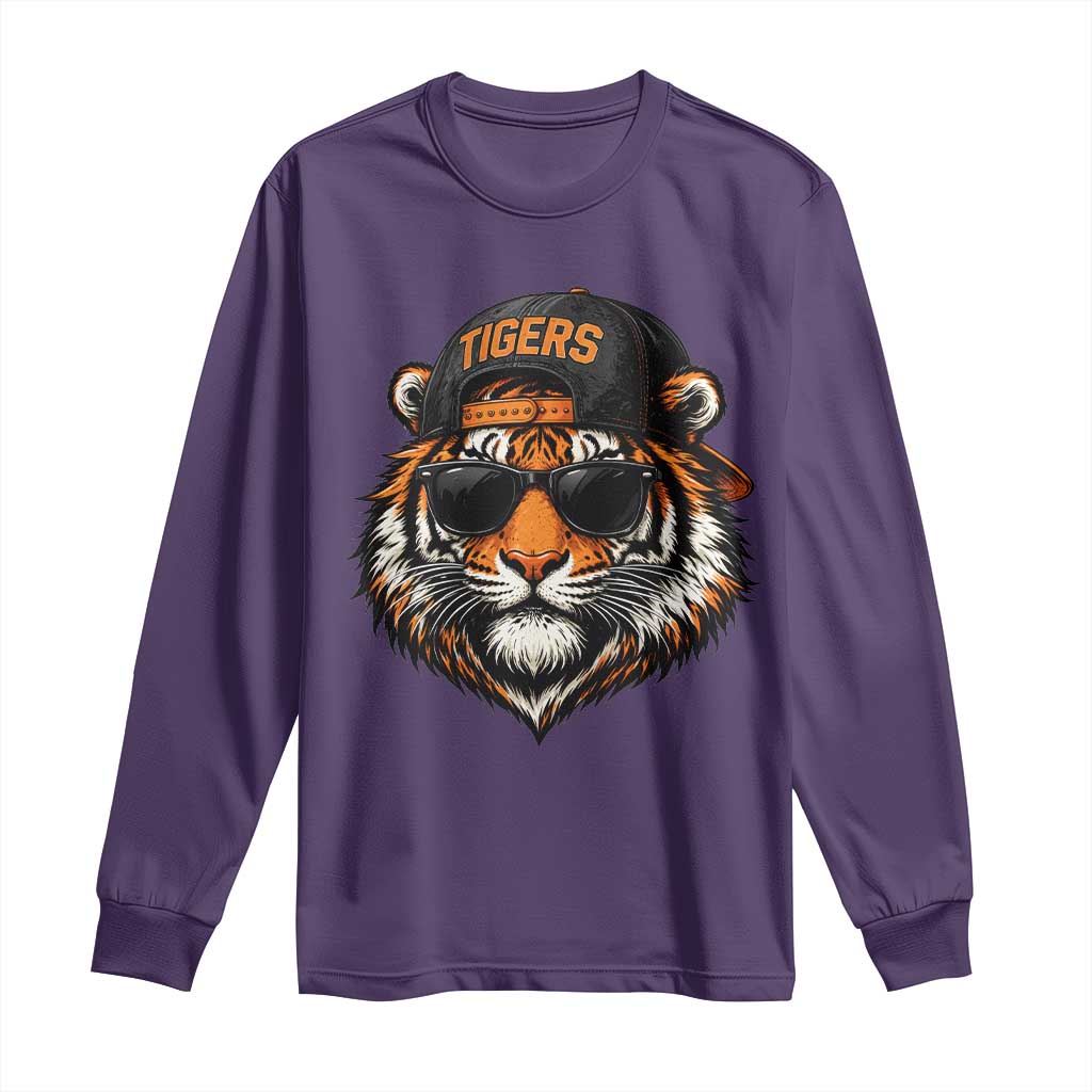 Tiger Mascot Long Sleeve Shirt Vintage Sports Name Baseball Cap Sunglasses TS10 Purple Print Your Wear