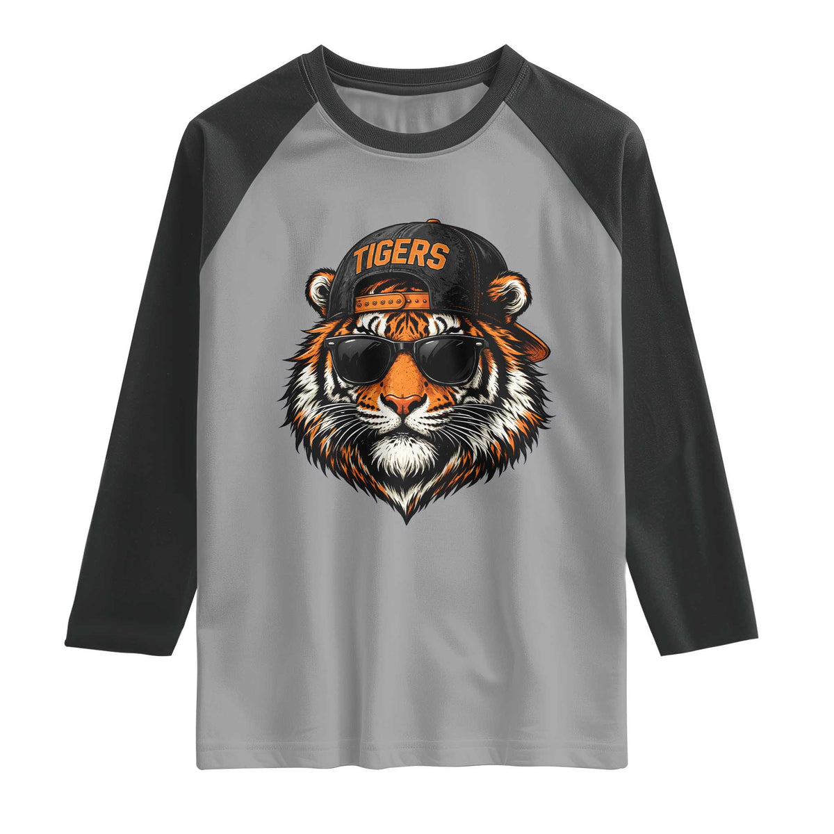 Tiger Mascot Raglan Shirt Vintage Sports Name Baseball Cap Sunglasses TS10 Sport Gray Black Print Your Wear