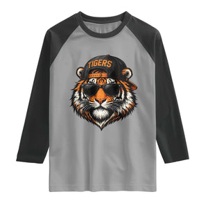 Tiger Mascot Raglan Shirt Vintage Sports Name Baseball Cap Sunglasses TS10 Sport Gray Black Print Your Wear