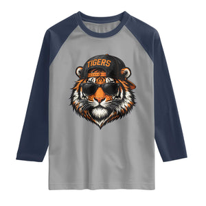 Tiger Mascot Raglan Shirt Vintage Sports Name Baseball Cap Sunglasses TS10 Sport Gray Navy Print Your Wear