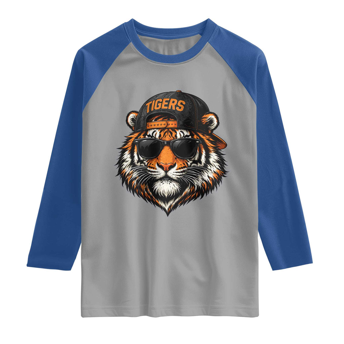 Tiger Mascot Raglan Shirt Vintage Sports Name Baseball Cap Sunglasses TS10 Sport Gray Royal Print Your Wear