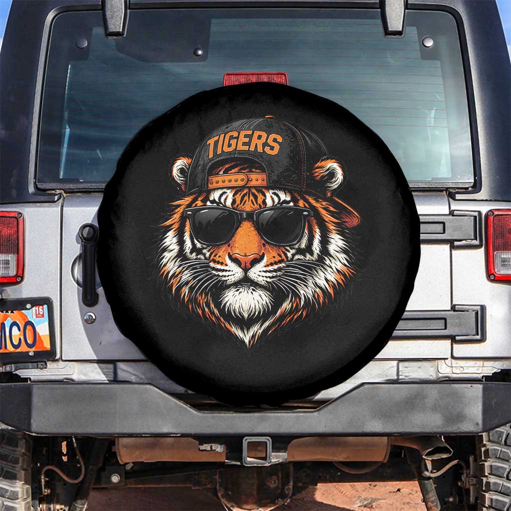 Tiger Mascot Spare Tire Cover Vintage Sports Name Baseball Cap Sunglasses TS10 No hole Black Print Your Wear