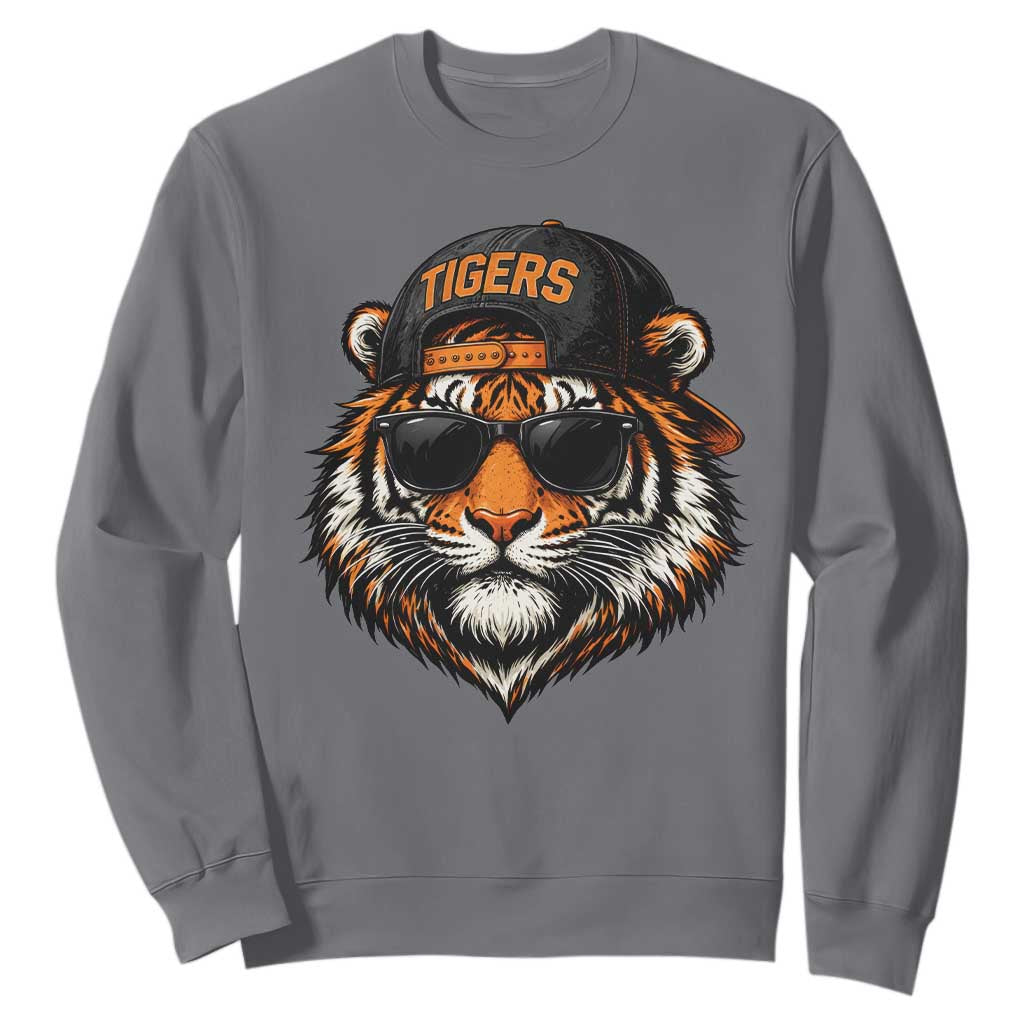 Tiger Mascot Sweatshirt Vintage Sports Name Baseball Cap Sunglasses TS10 Charcoal Print Your Wear